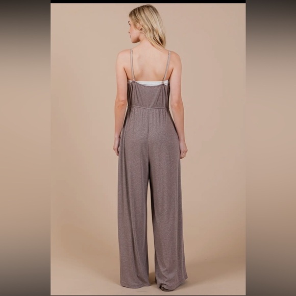Solid Wide Leg Ribbed Knit Jumpsuit - Picture 6 of 6